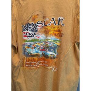 NASCAR Men's XL Gold Double Sided Graphic Print T-Shirt Racing Sports